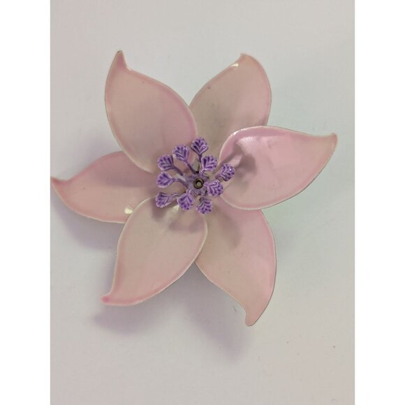 Vintage Pink Enamel Flower Brooch Gold-Tone Backing Floral Pin Jewelry - Picture 1 of 3